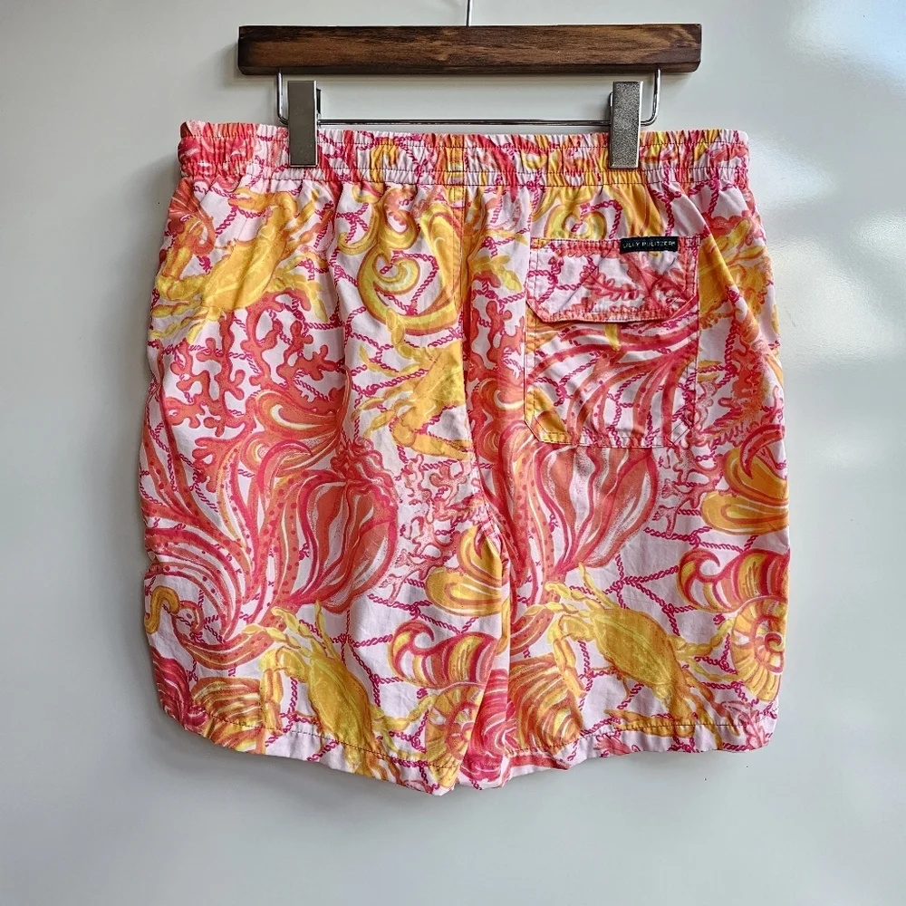 Lilly Pulitzer Men's Capri Trunk Yellow Pink Drawstring Mesh Lined Swim Shorts M